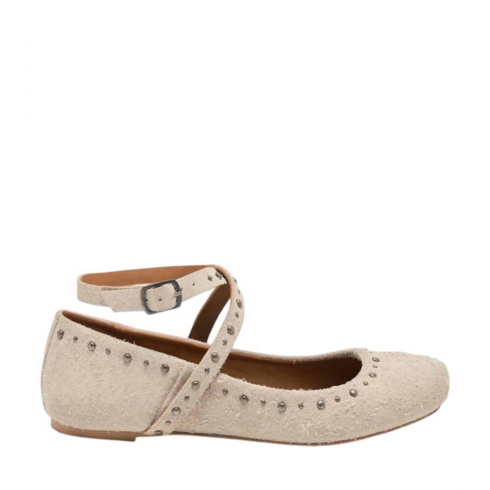 Free People Cream Studded Ankle Strap Ballet Flat